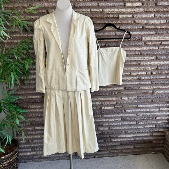 Vintage 70s Raw Silk Outfit Pleated Culottes, Shell and Jacket Handmade - Picture 7 of 12